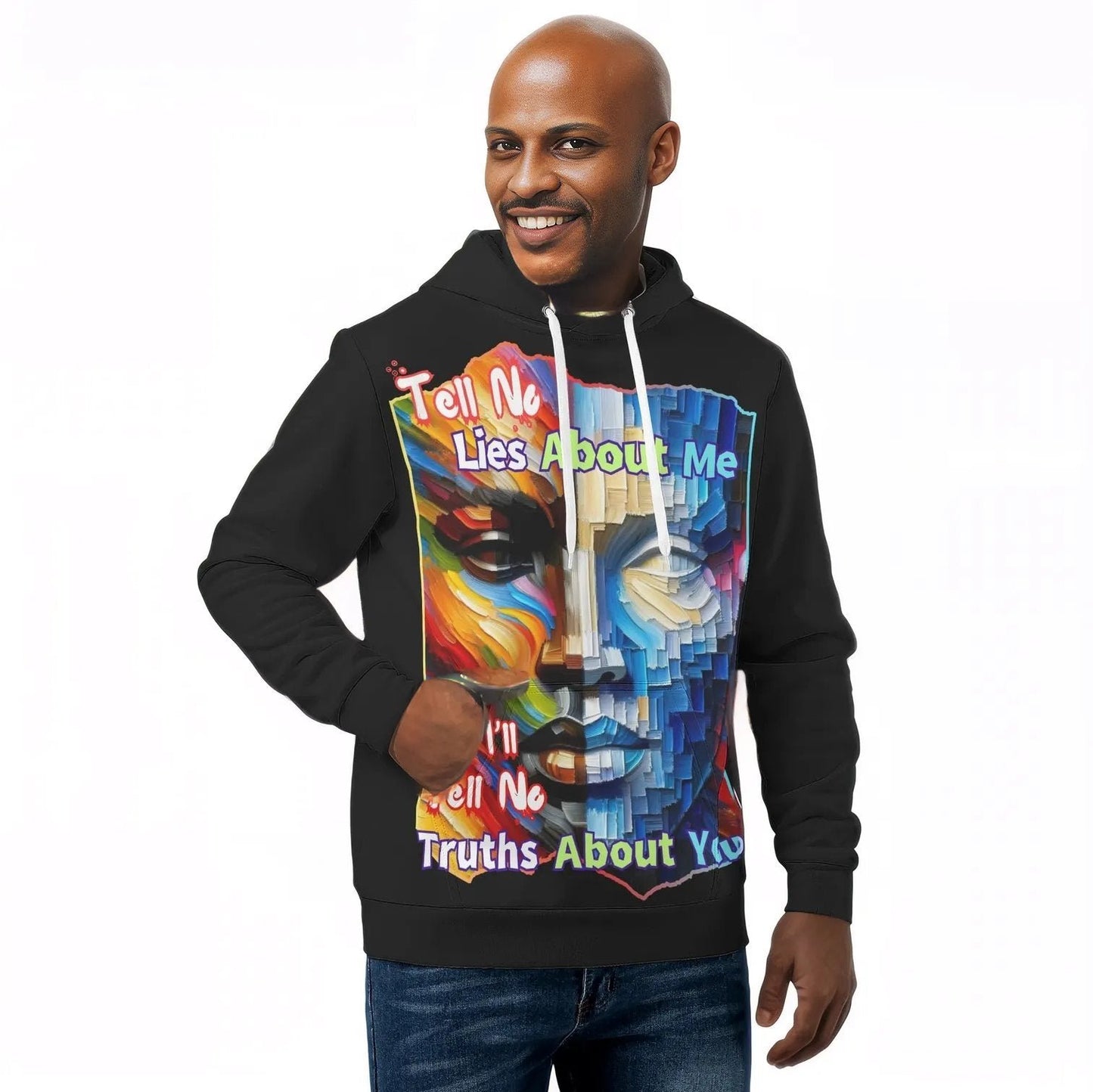 Mens All Over Print Warm Velvet Lined Hoodie "Tell No Lies About Me..."