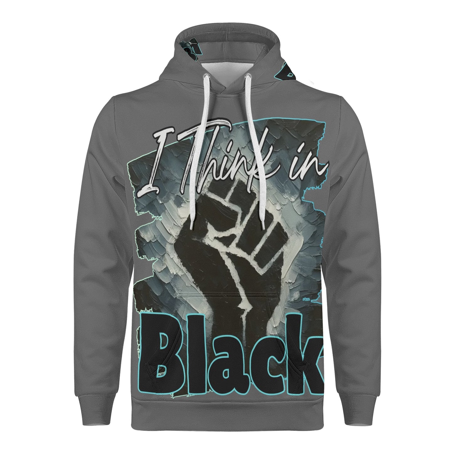 Mens All Over Print Warm Velvet Lined Hoodie "I Think in BLACK"