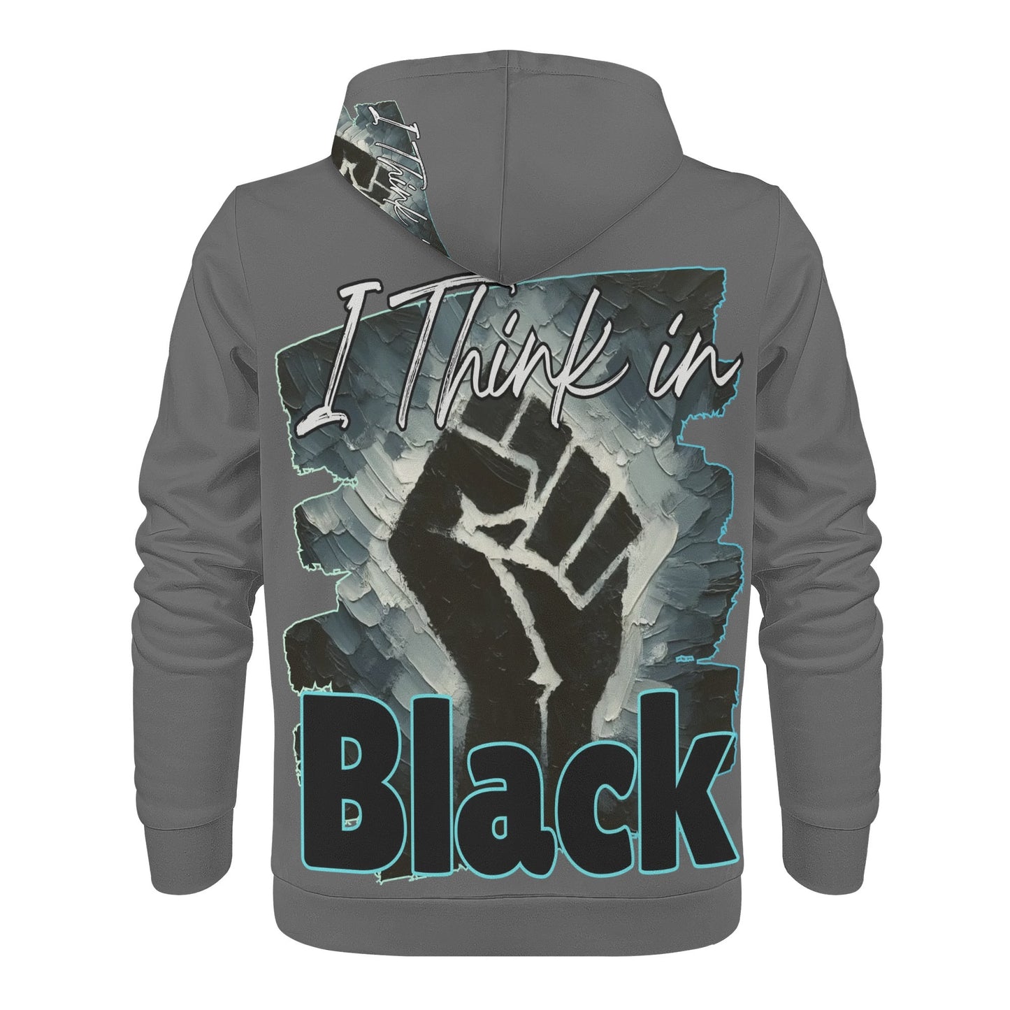 Mens All Over Print Warm Velvet Lined Hoodie "I Think in BLACK"