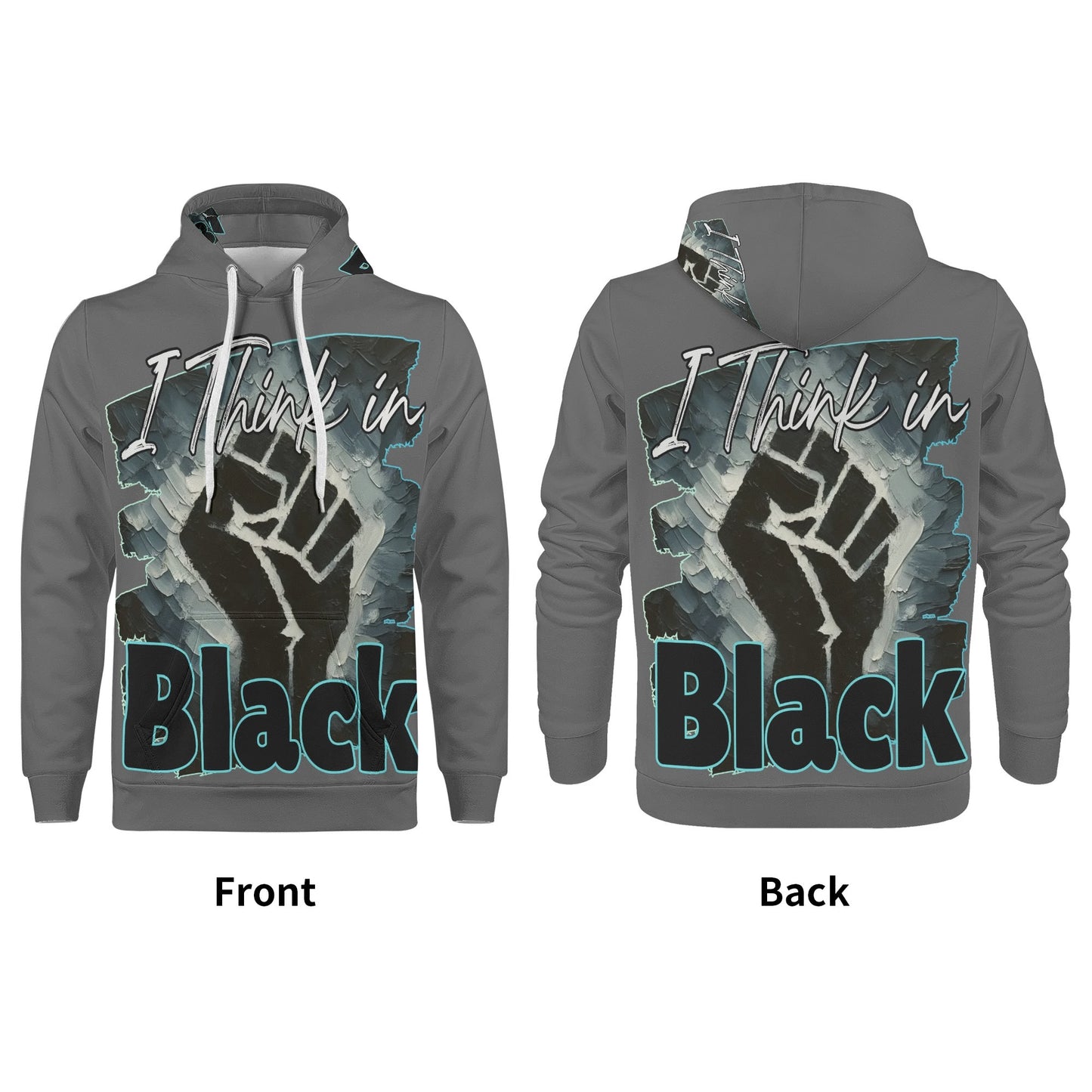 Mens All Over Print Warm Velvet Lined Hoodie "I Think in BLACK"