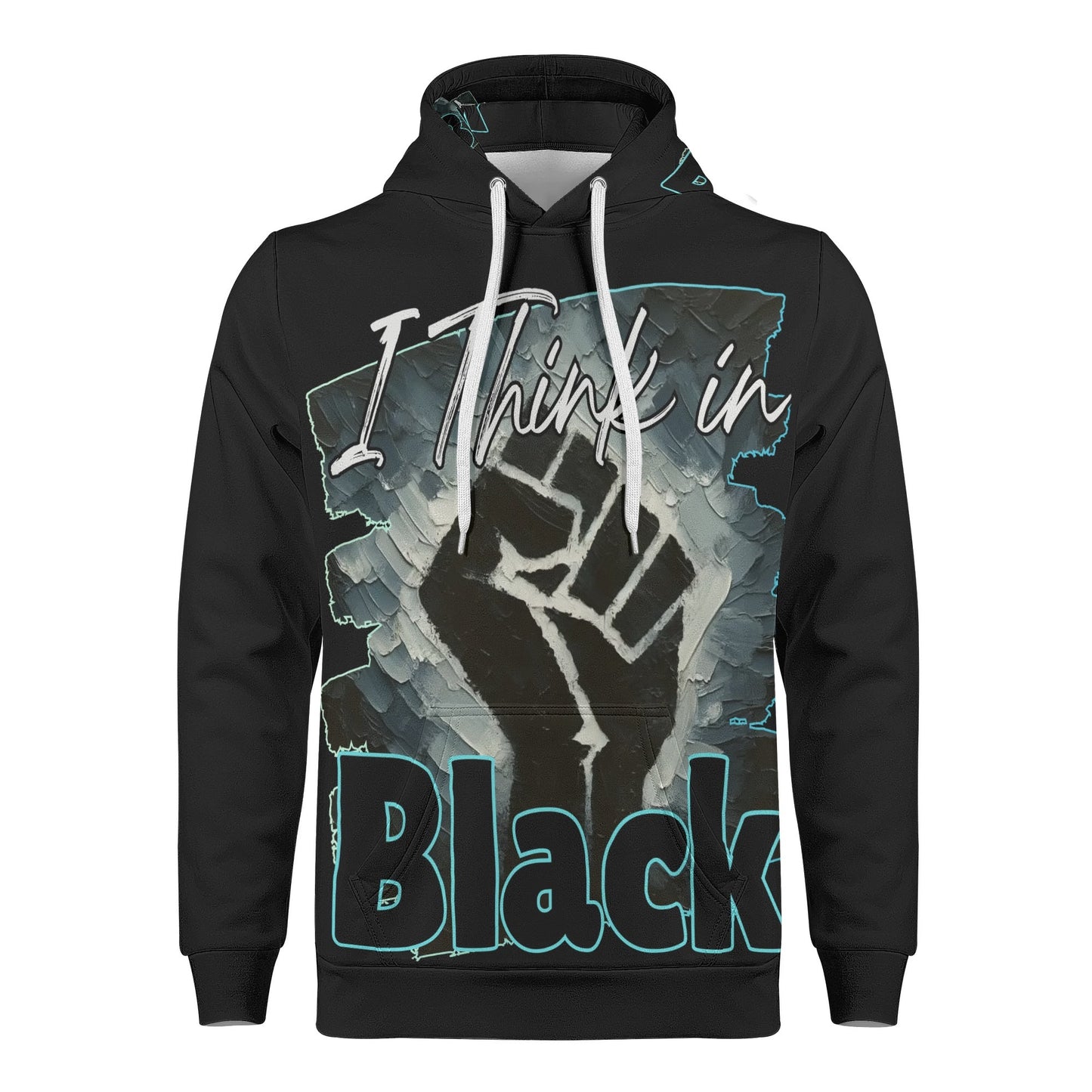 Mens All Over Print Warm Velvet Lined Hoodie "I Think in BLACK"