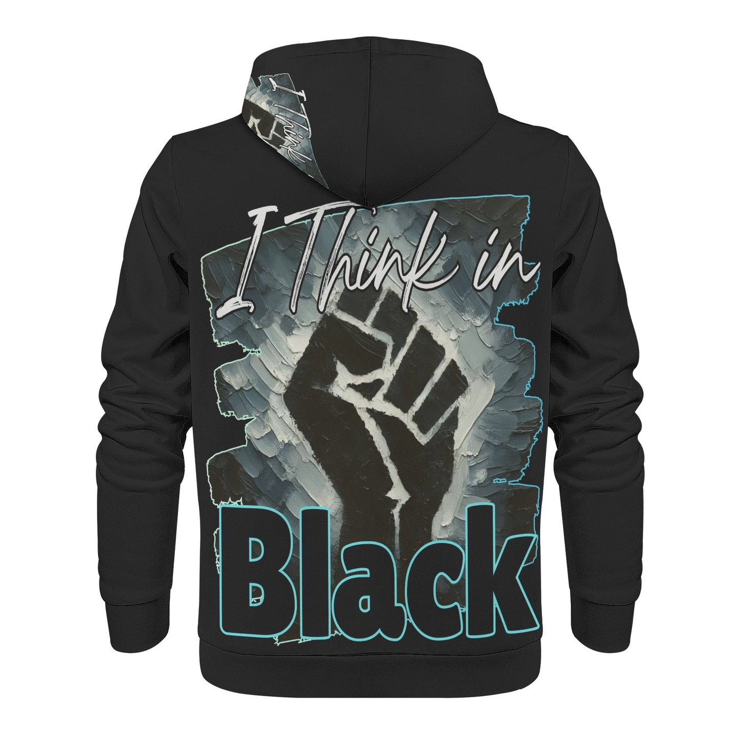 Mens All Over Print Warm Velvet Lined Hoodie "I Think in BLACK"