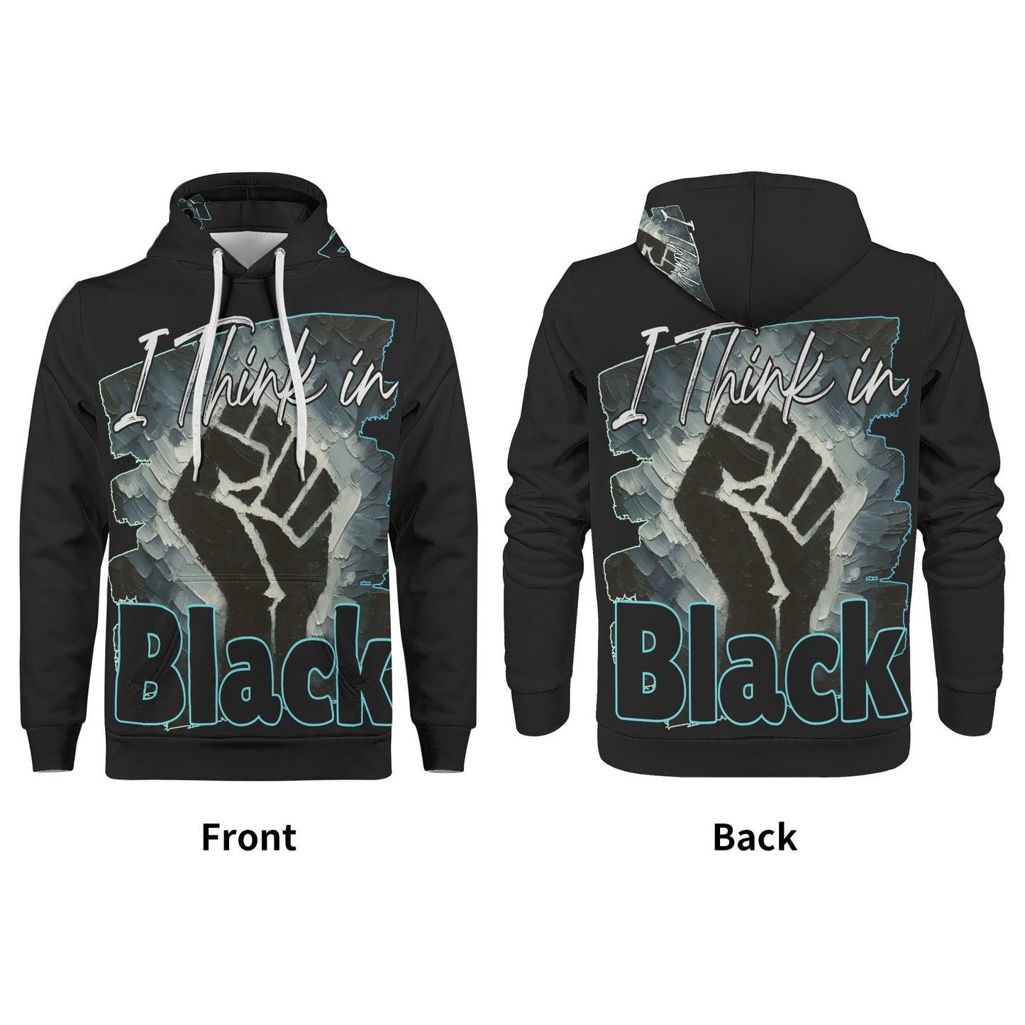 Mens All Over Print Warm Velvet Lined Hoodie "I Think in BLACK"