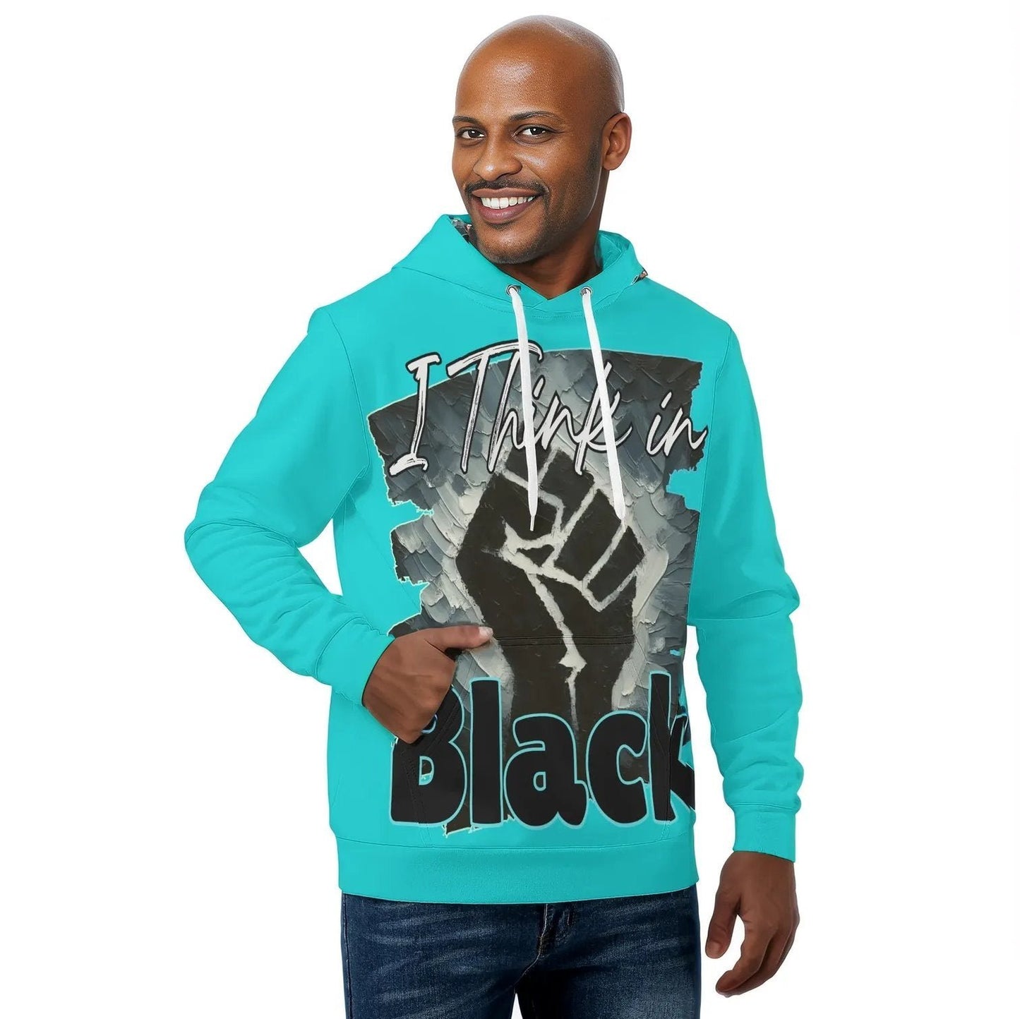 Mens All Over Print Warm Velvet Lined Hoodie "I Think in BLACK"