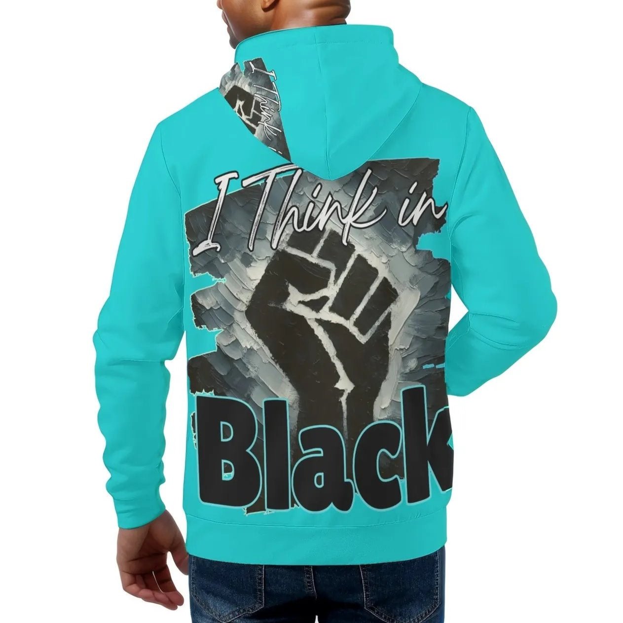 Mens All Over Print Warm Velvet Lined Hoodie "I Think in BLACK"