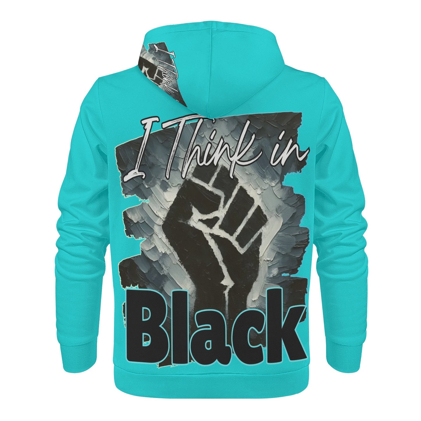 Mens All Over Print Warm Velvet Lined Hoodie "I Think in BLACK"