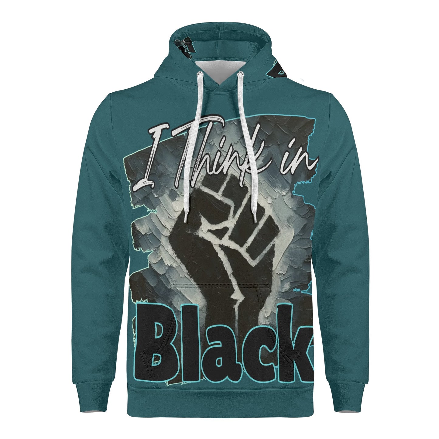 Mens All Over Print Warm Velvet Lined Hoodie "I Think in BLACK"