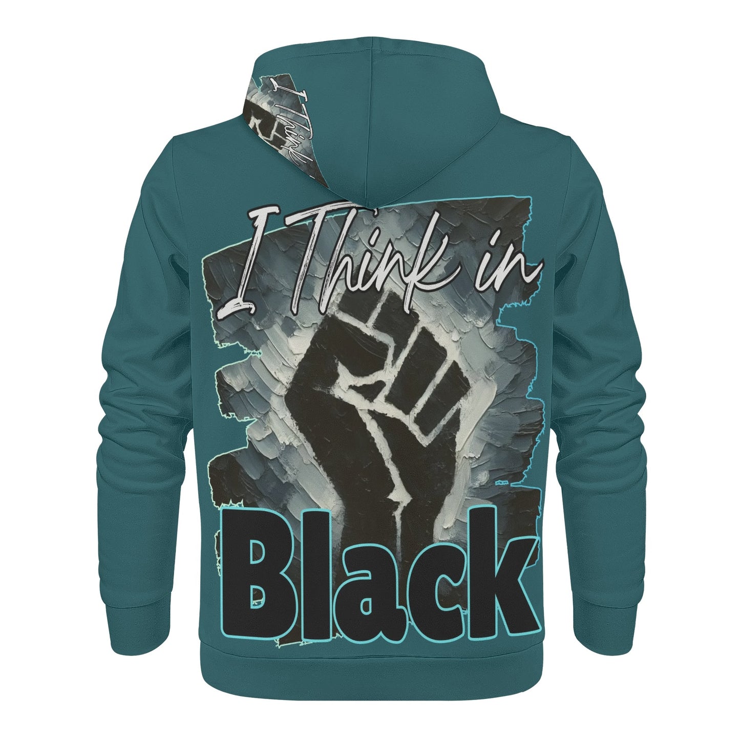 Mens All Over Print Warm Velvet Lined Hoodie "I Think in BLACK"