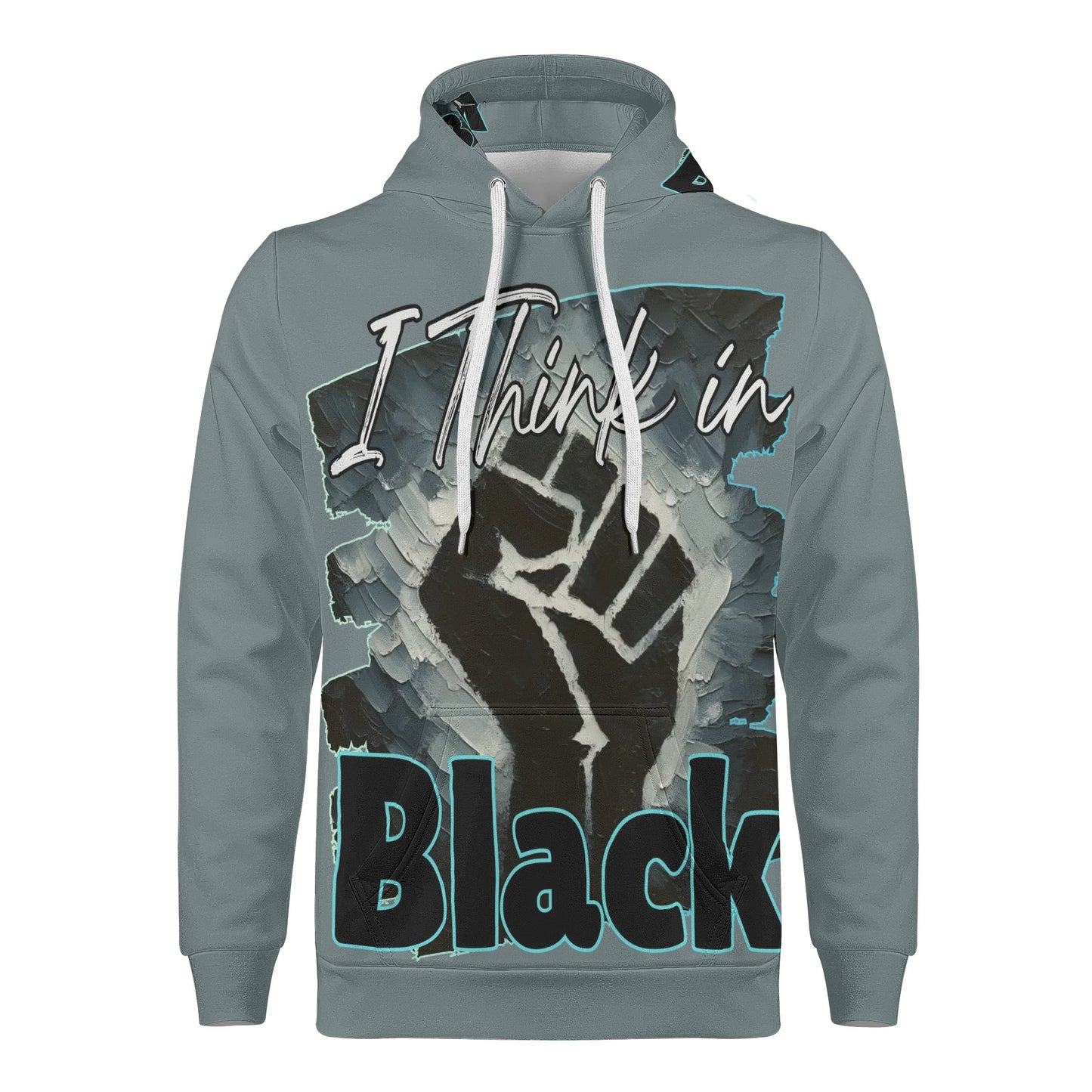 Mens All Over Print Warm Velvet Lined Hoodie "I Think in BLACK"