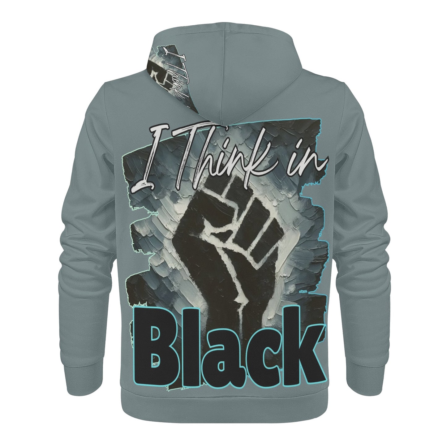 Mens All Over Print Warm Velvet Lined Hoodie "I Think in BLACK"