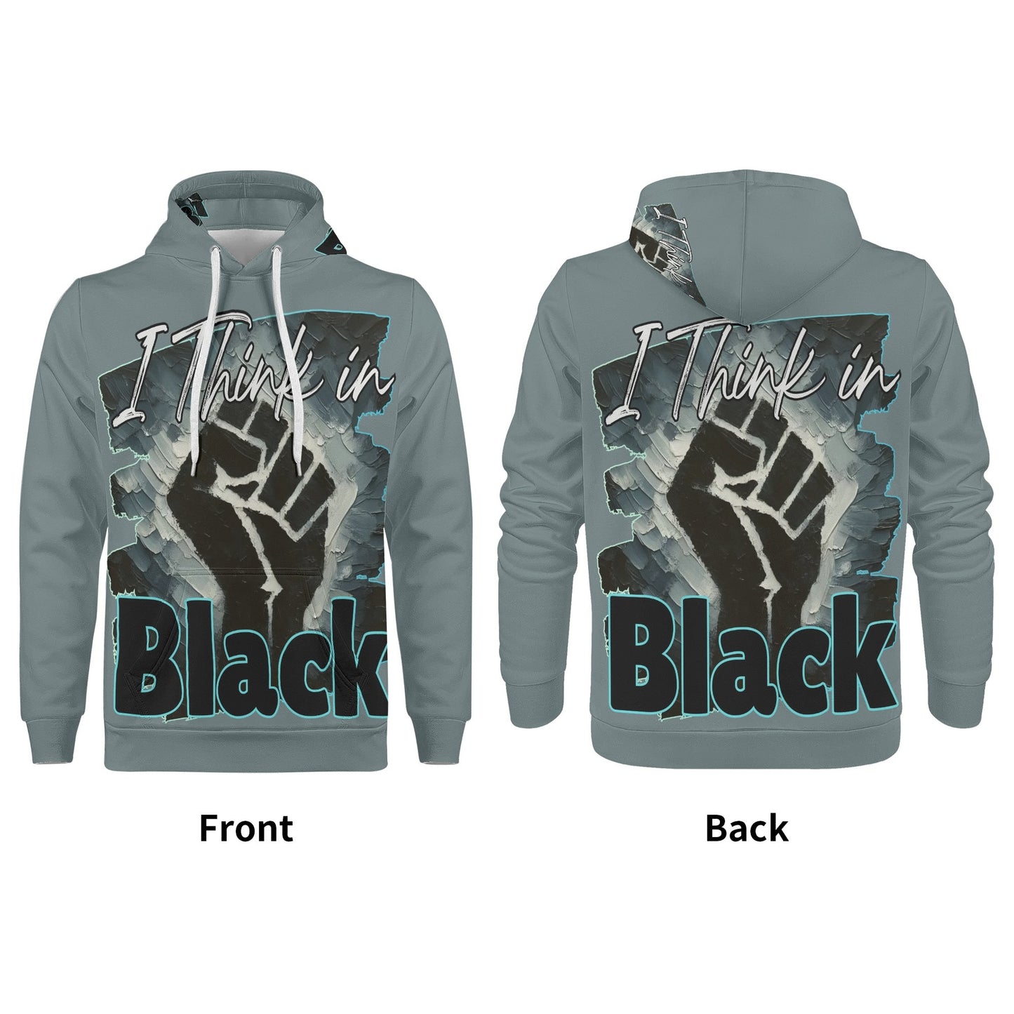 Mens All Over Print Warm Velvet Lined Hoodie "I Think in BLACK"