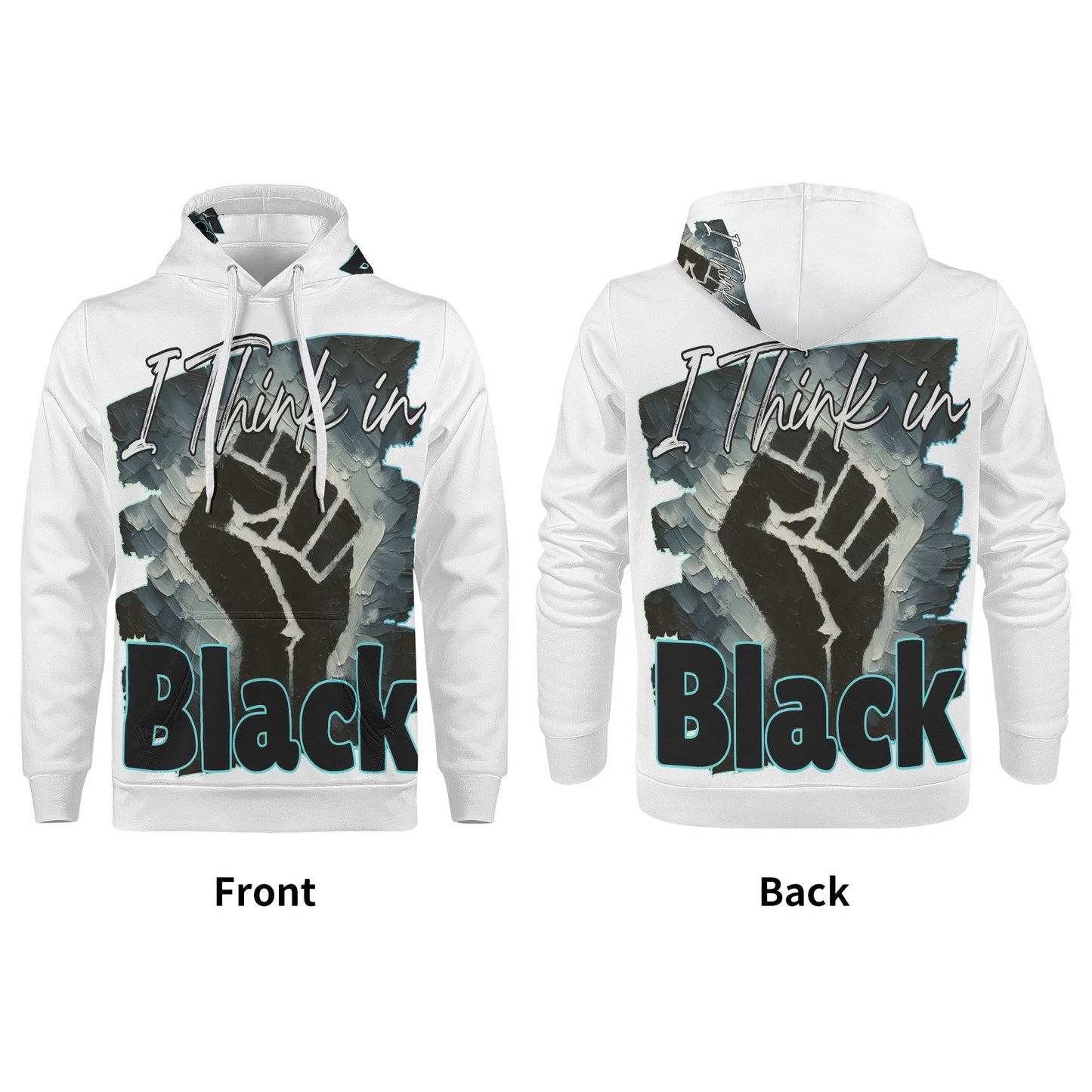 Mens All Over Print Warm Velvet Lined Hoodie "I Think in BLACK"