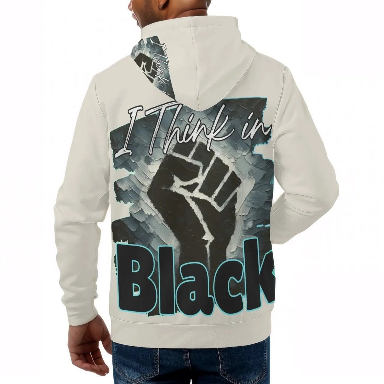 Mens All Over Print Warm Velvet Lined Hoodie "I Think in BLACK"