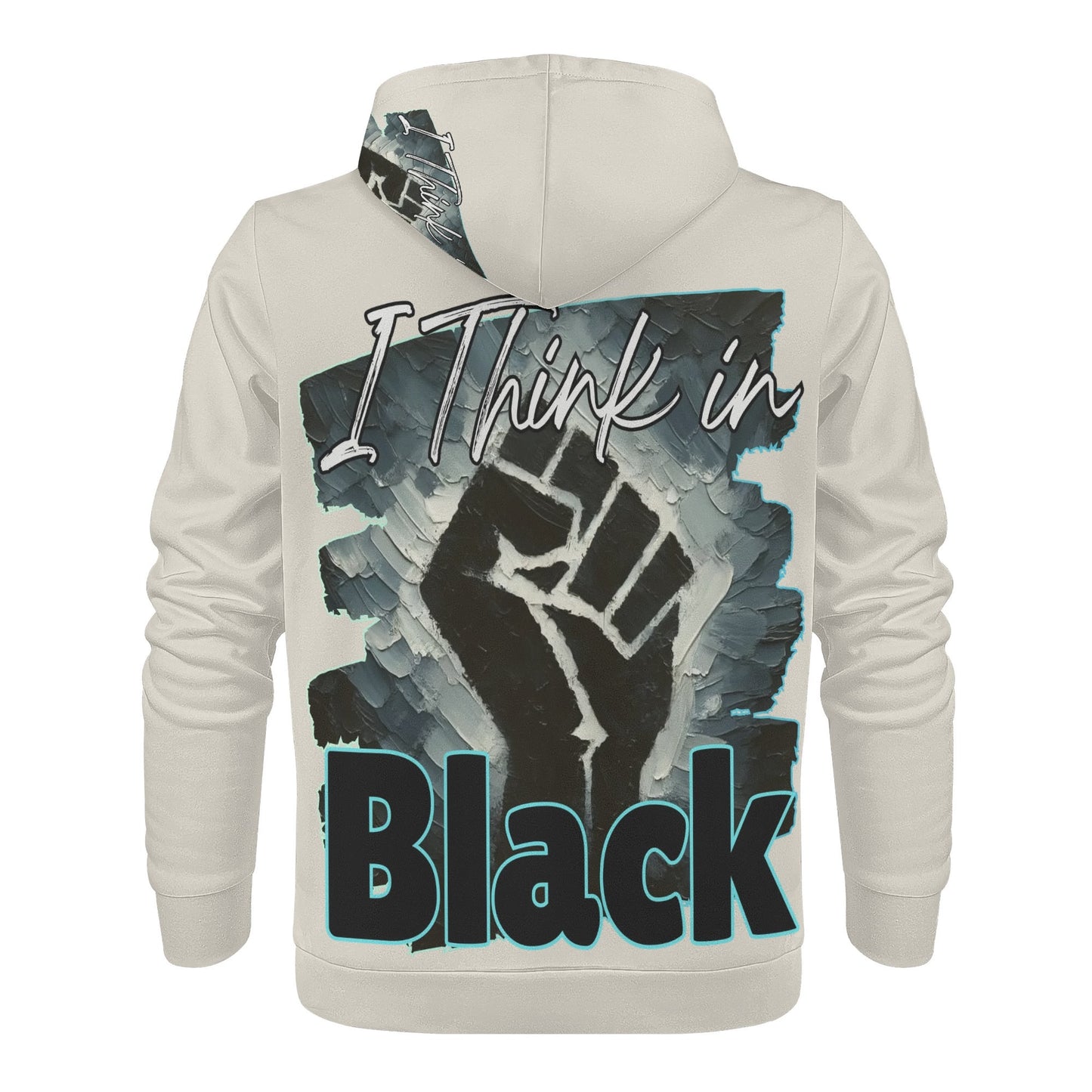 Mens All Over Print Warm Velvet Lined Hoodie "I Think in BLACK"