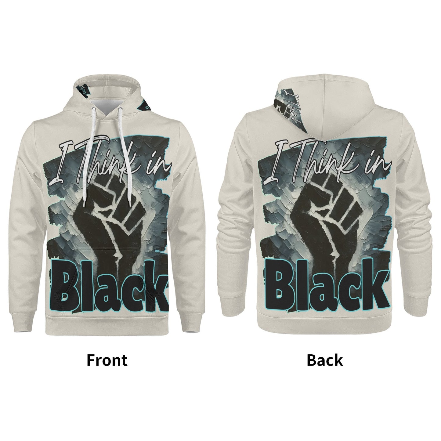 Mens All Over Print Warm Velvet Lined Hoodie "I Think in BLACK"