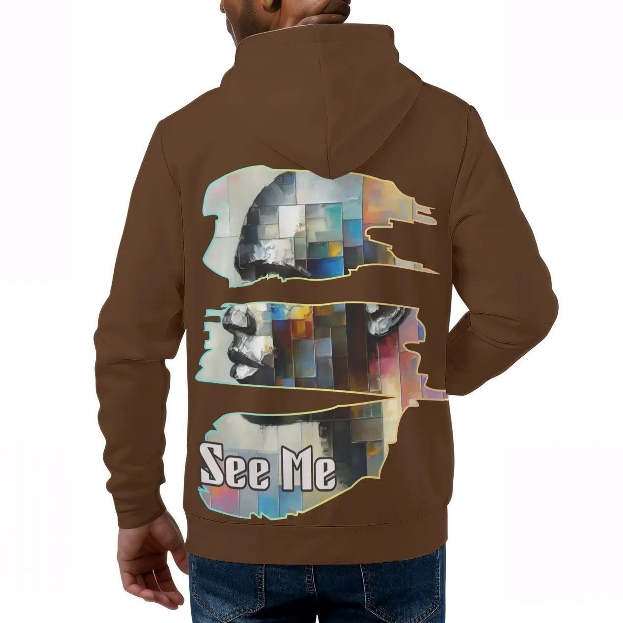 Mens All Over Print Warm Velvet Lined Hoodie "See Me"