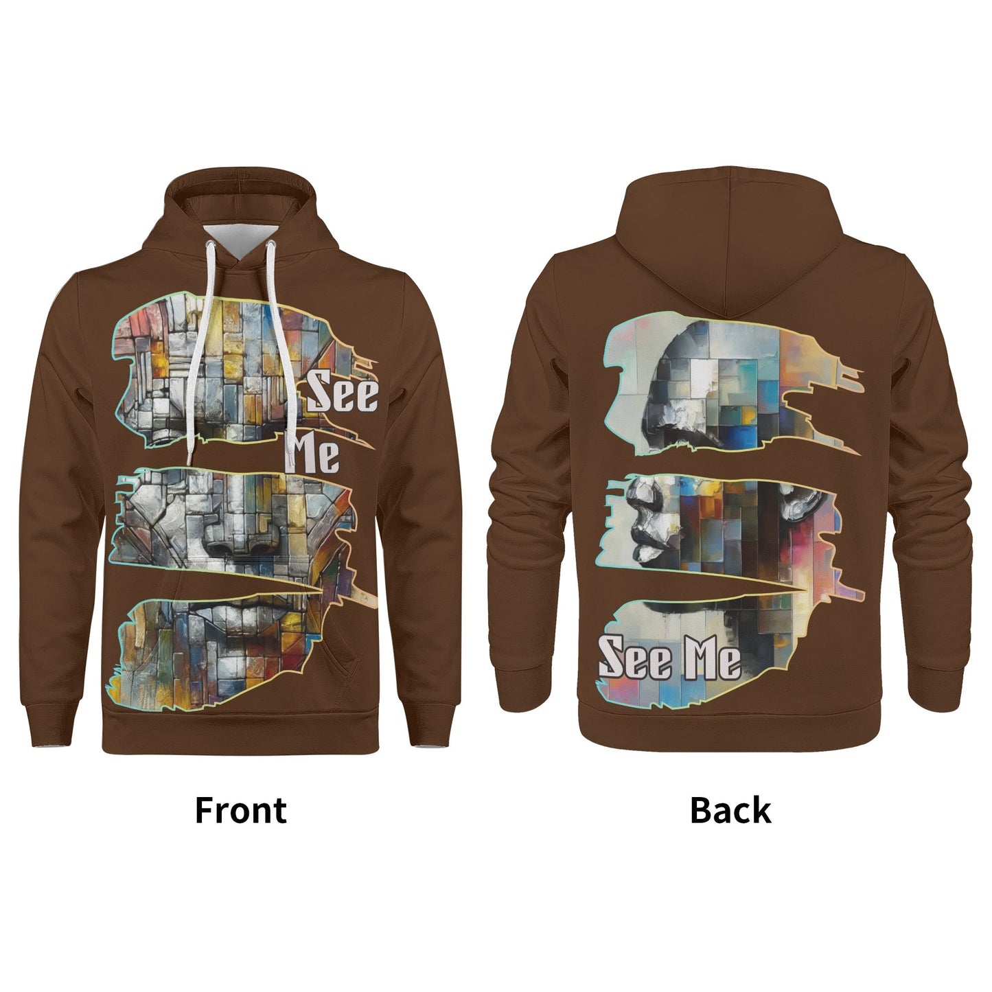 Mens All Over Print Warm Velvet Lined Hoodie "See Me"