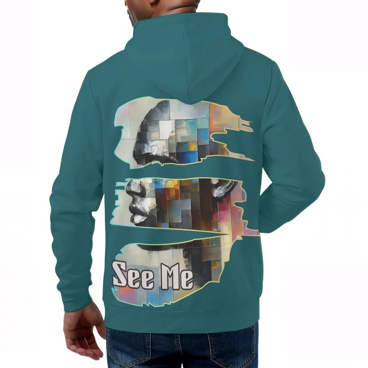 Mens All Over Print Warm Velvet Lined Hoodie "See Me"