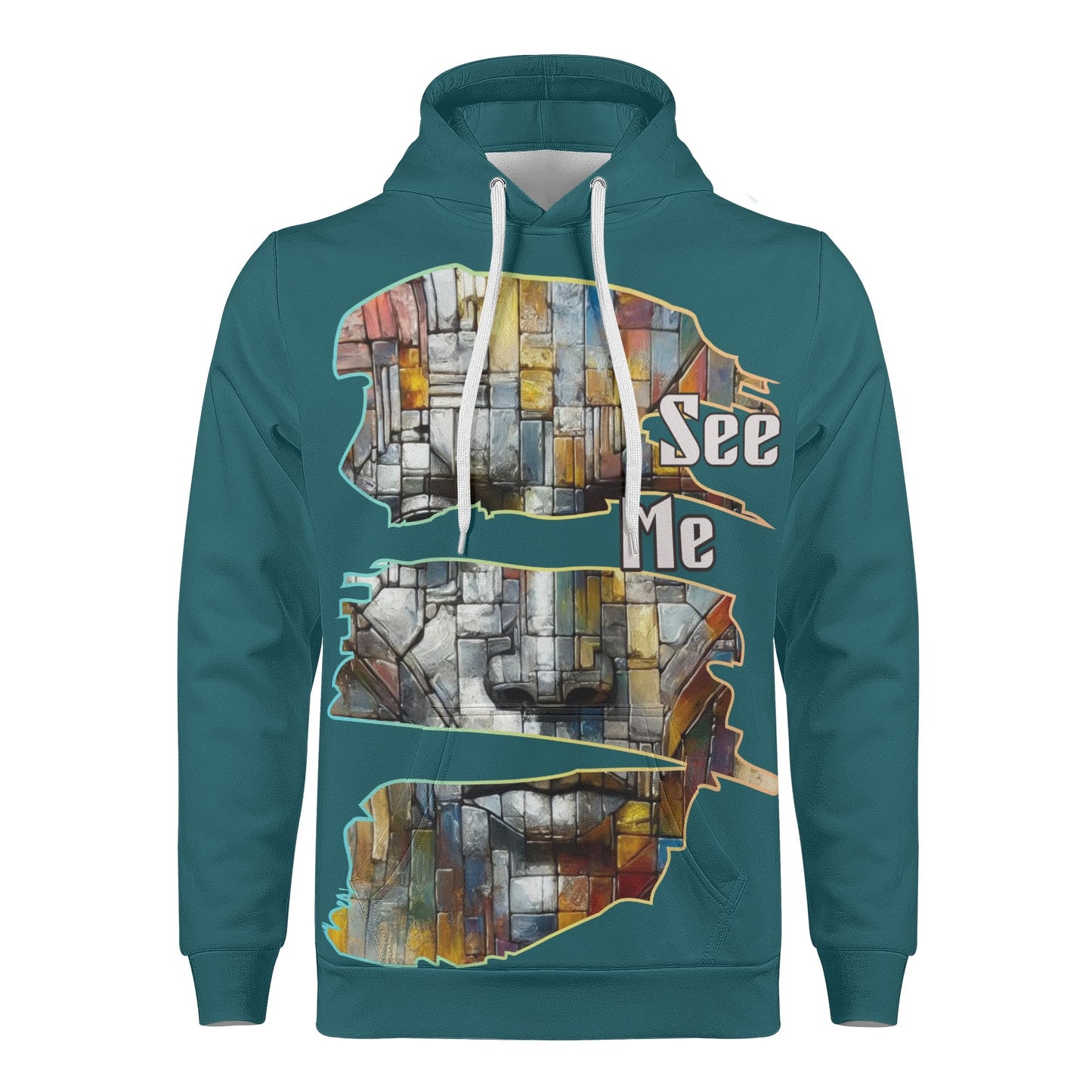 Mens All Over Print Warm Velvet Lined Hoodie "See Me"