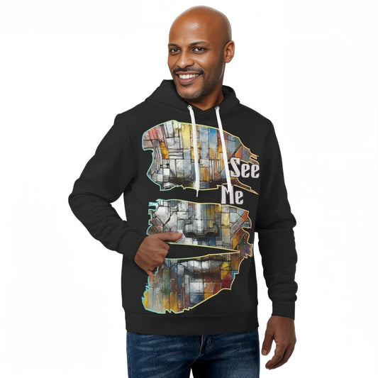 Mens All Over Print Warm Velvet Lined Hoodie "See Me"