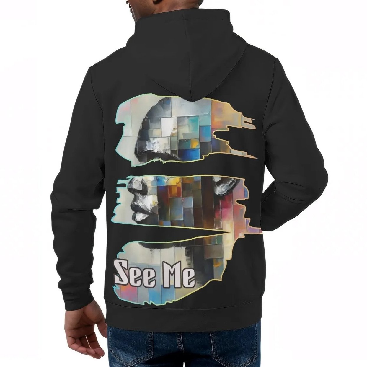 Mens All Over Print Warm Velvet Lined Hoodie "See Me"