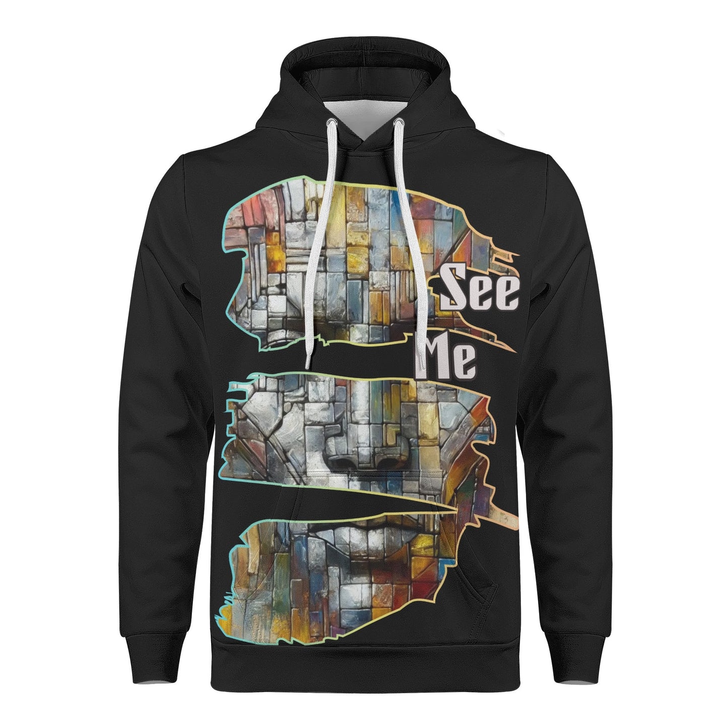 Mens All Over Print Warm Velvet Lined Hoodie "See Me"