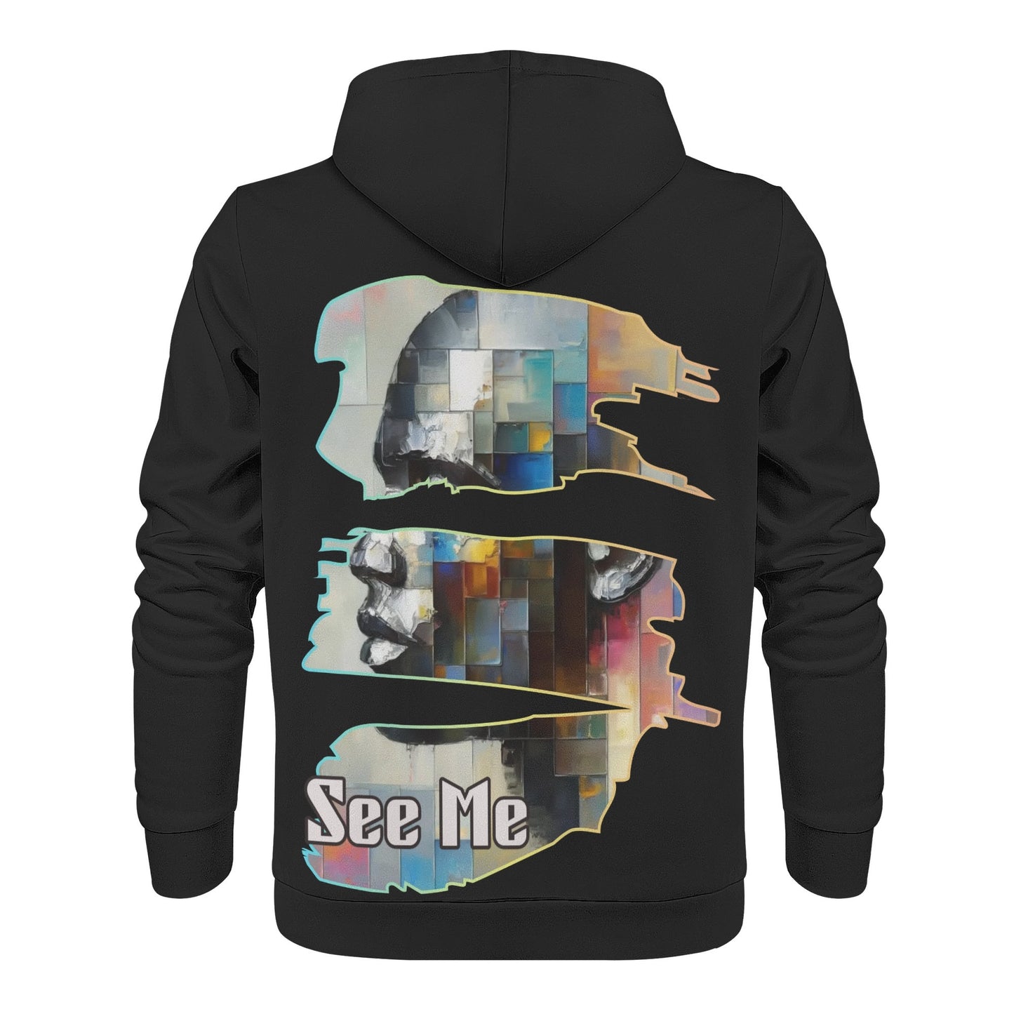 Mens All Over Print Warm Velvet Lined Hoodie "See Me"