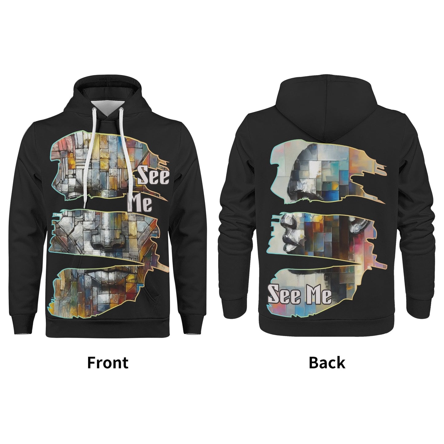 Mens All Over Print Warm Velvet Lined Hoodie "See Me"