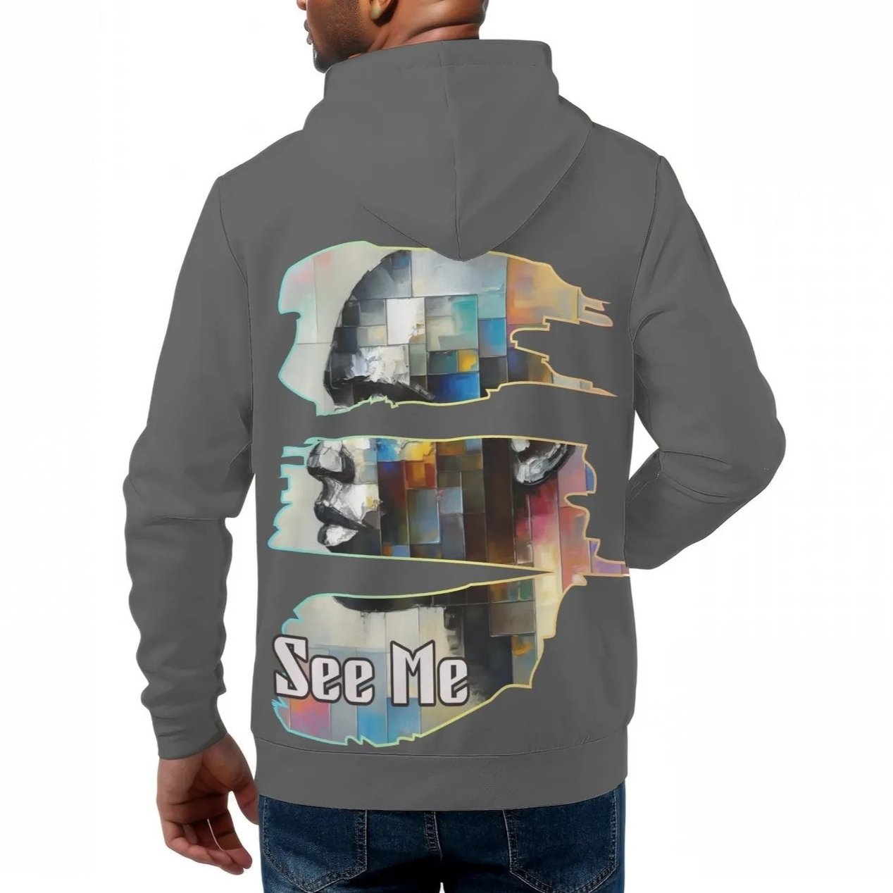 Mens All Over Print Warm Velvet Lined Hoodie "See Me"