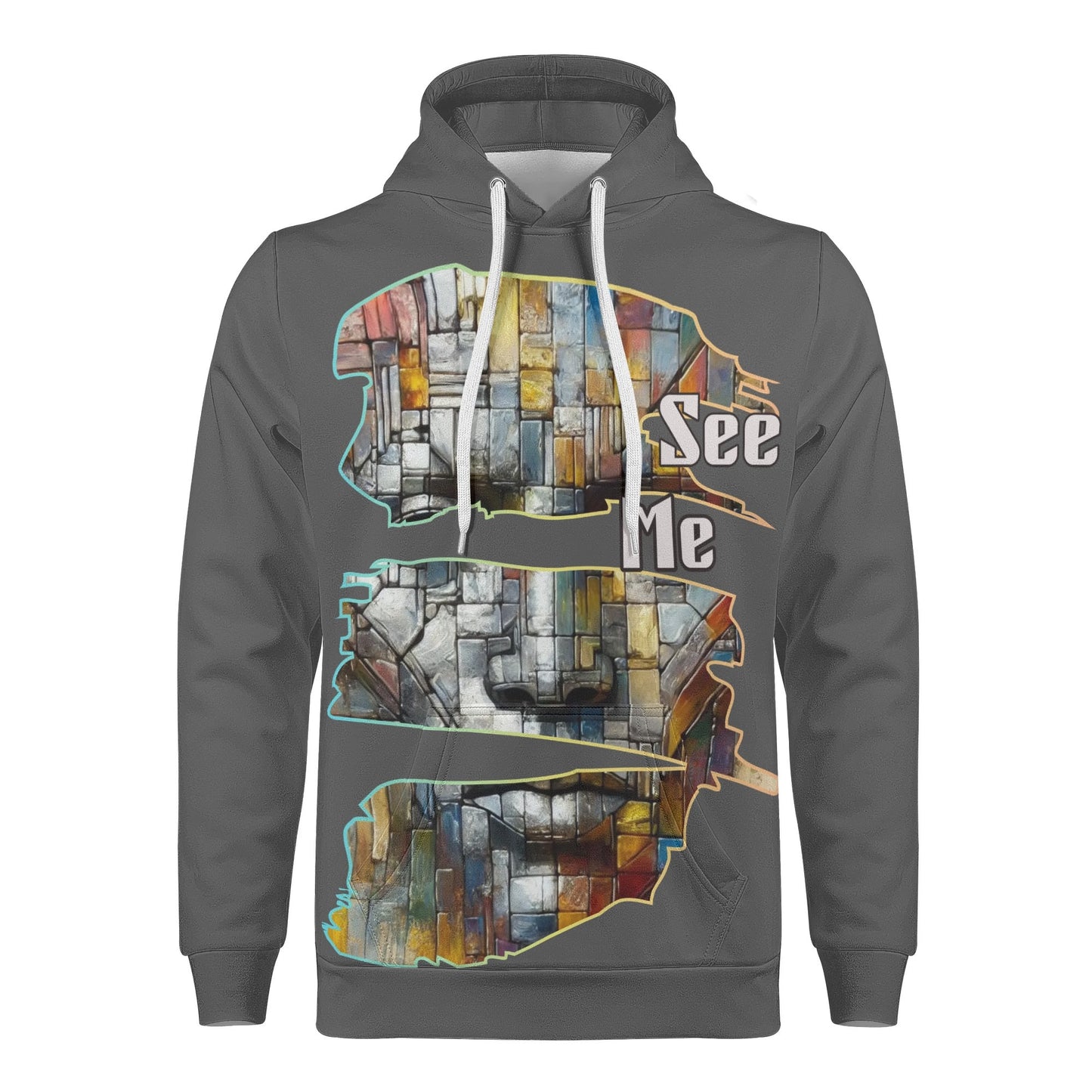 Mens All Over Print Warm Velvet Lined Hoodie "See Me"