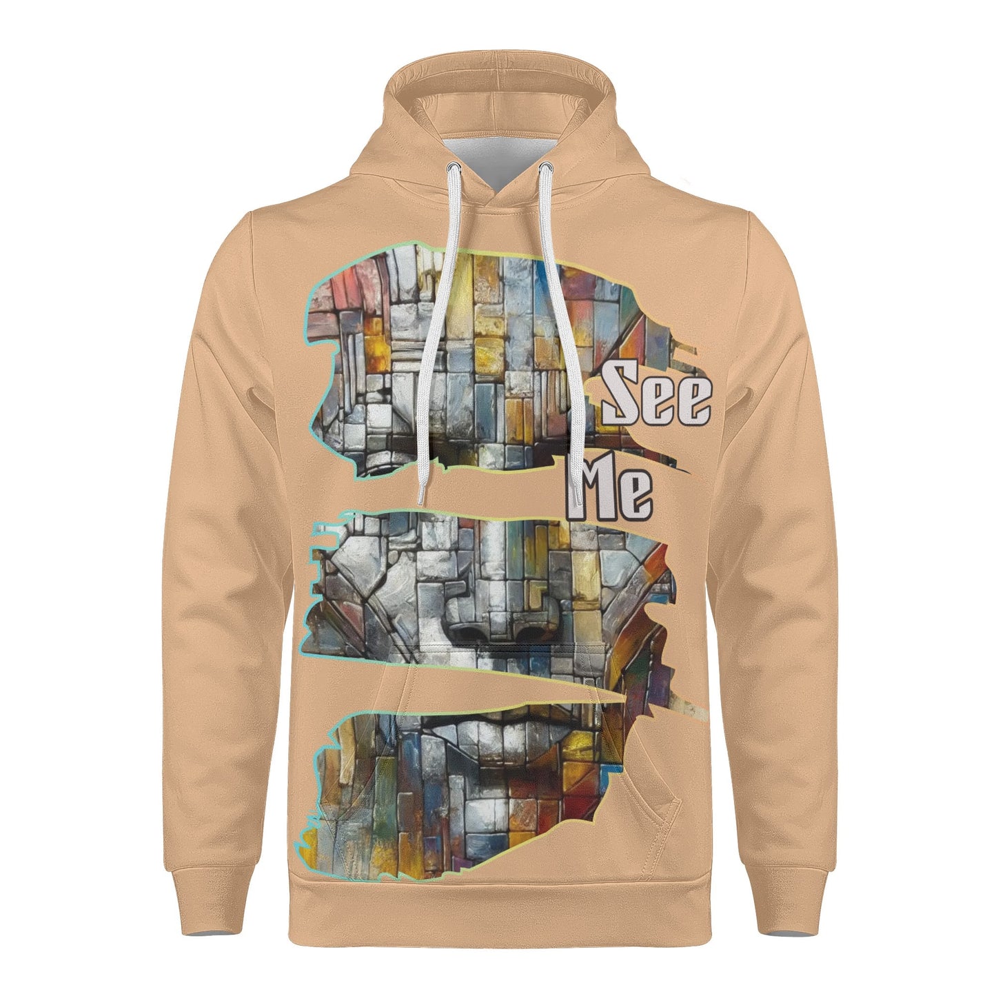 Mens All Over Print Warm Velvet Lined Hoodie "See Me"