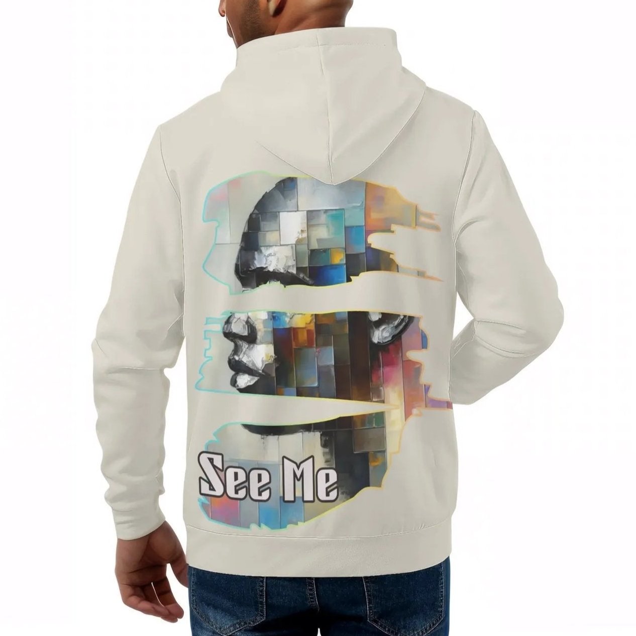 Mens All Over Print Warm Velvet Lined Hoodie "See Me"