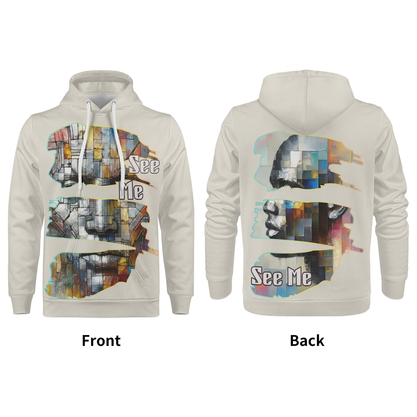 Mens All Over Print Warm Velvet Lined Hoodie "See Me"