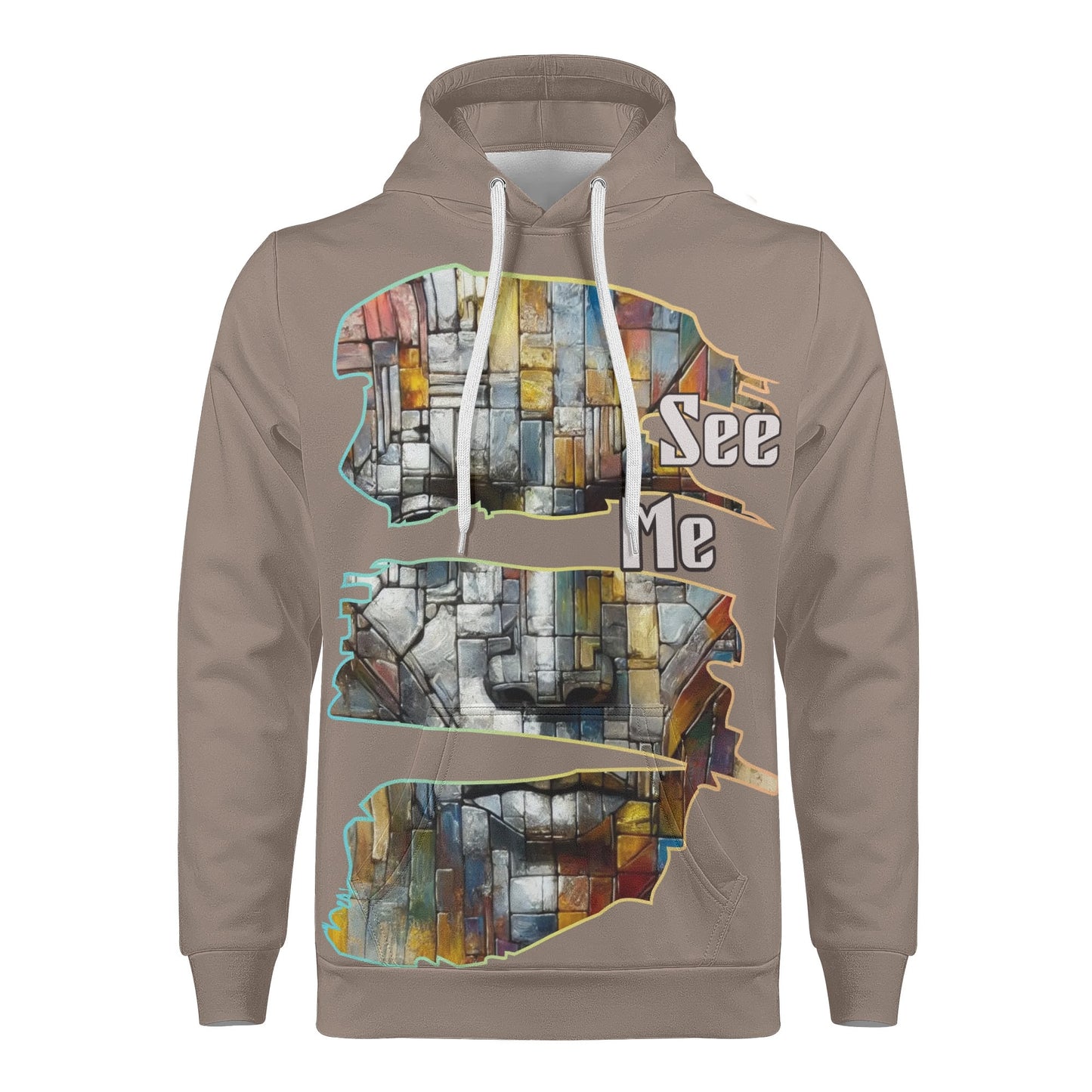 Mens All Over Print Warm Velvet Lined Hoodie "See Me"