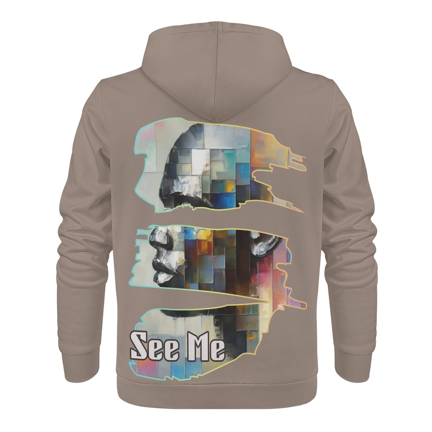 Mens All Over Print Warm Velvet Lined Hoodie "See Me"