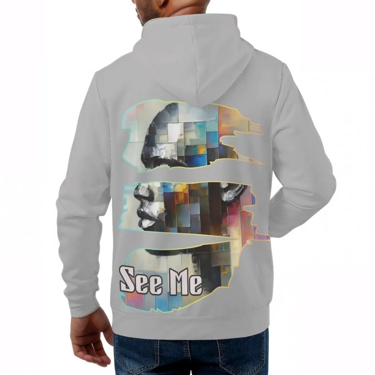 Mens All Over Print Warm Velvet Lined Hoodie "See Me"