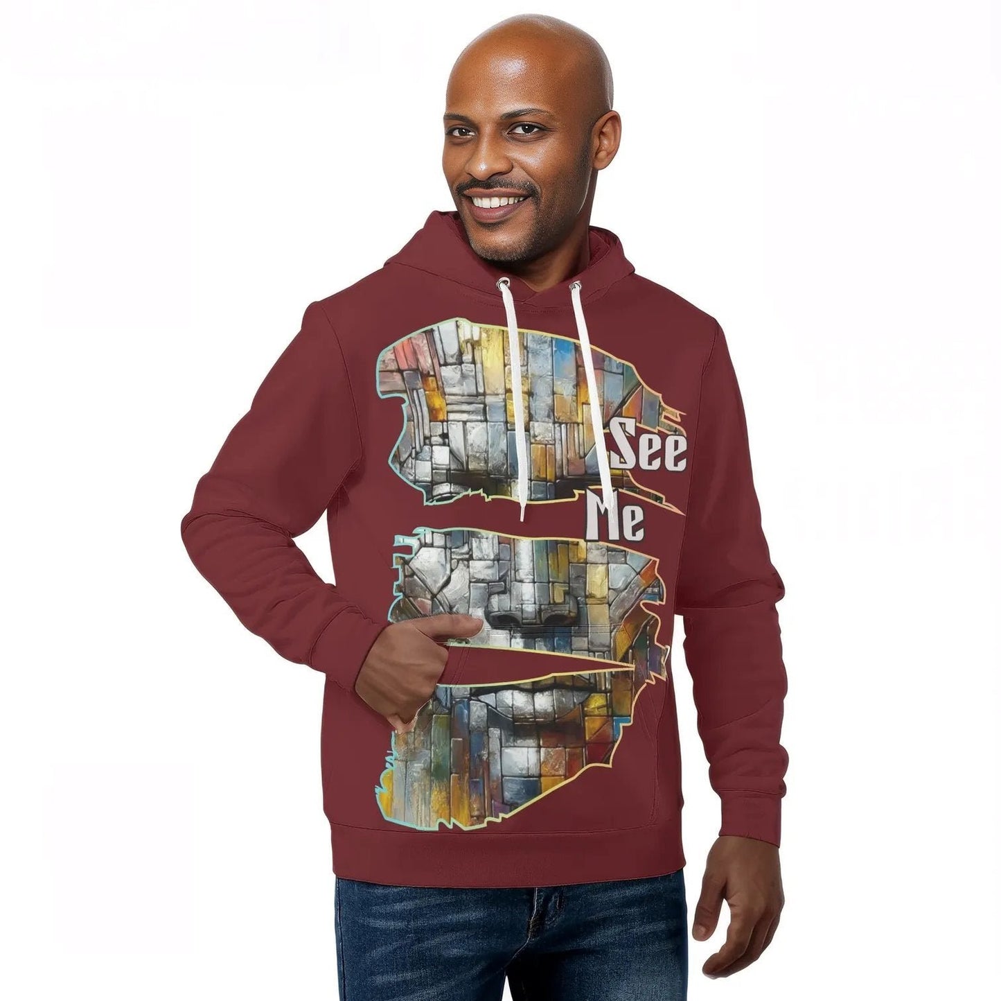 Mens All Over Print Warm Velvet Lined Hoodie "See Me"