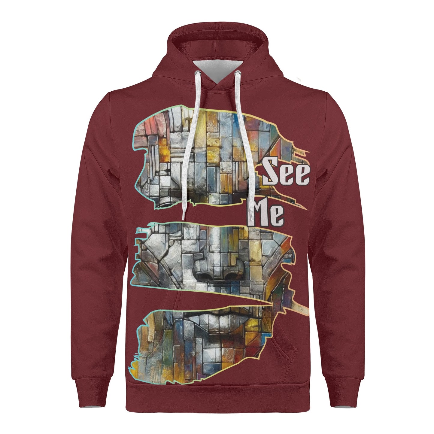 Mens All Over Print Warm Velvet Lined Hoodie "See Me"