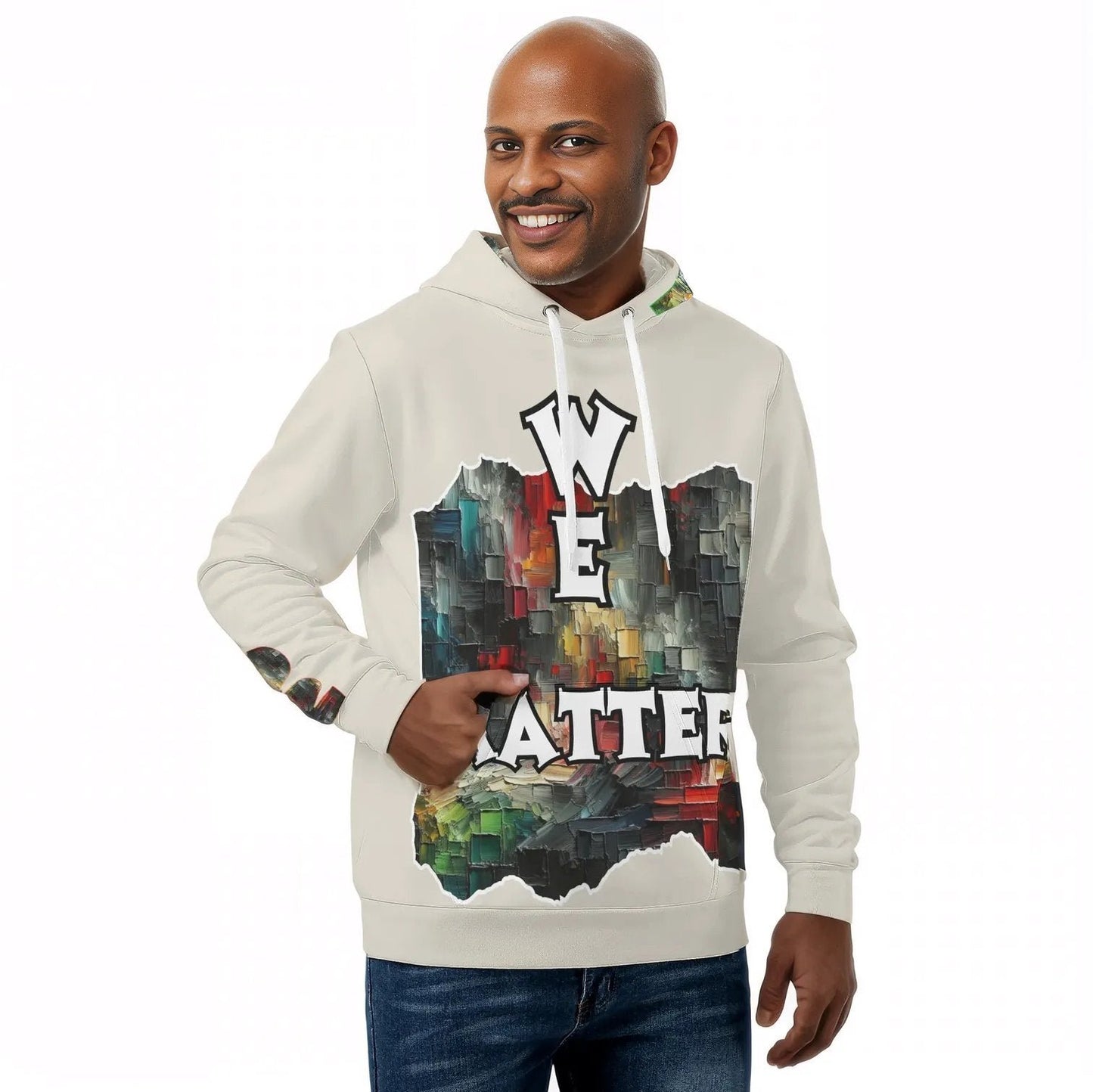 Mens All Over Print Warm Velvet Lined Hoodie "We Matter"