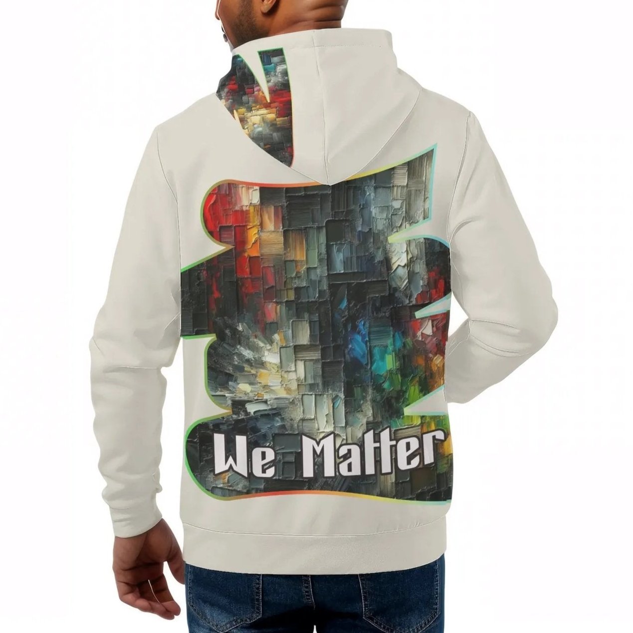 Mens All Over Print Warm Velvet Lined Hoodie "We Matter"