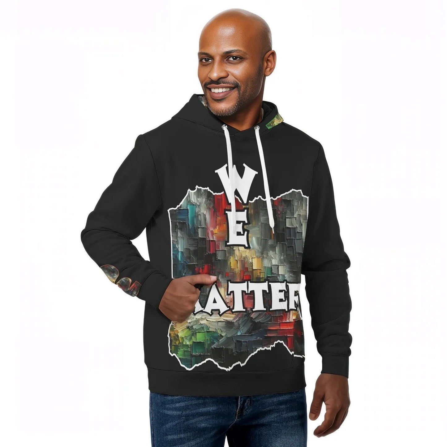 Mens All Over Print Warm Velvet Lined Hoodie "We Matter"