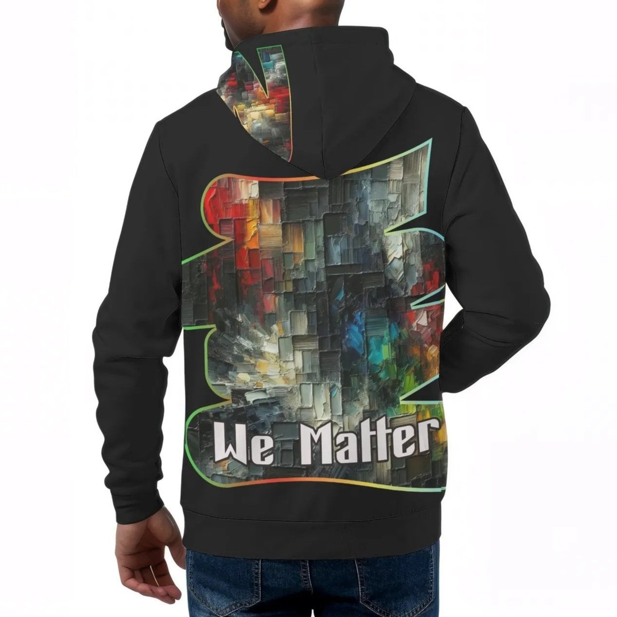 Mens All Over Print Warm Velvet Lined Hoodie "We Matter"