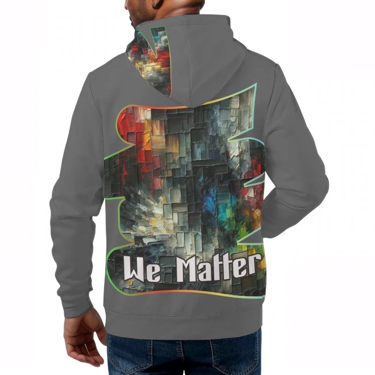 Mens All Over Print Warm Velvet Lined Hoodie "We Matter"