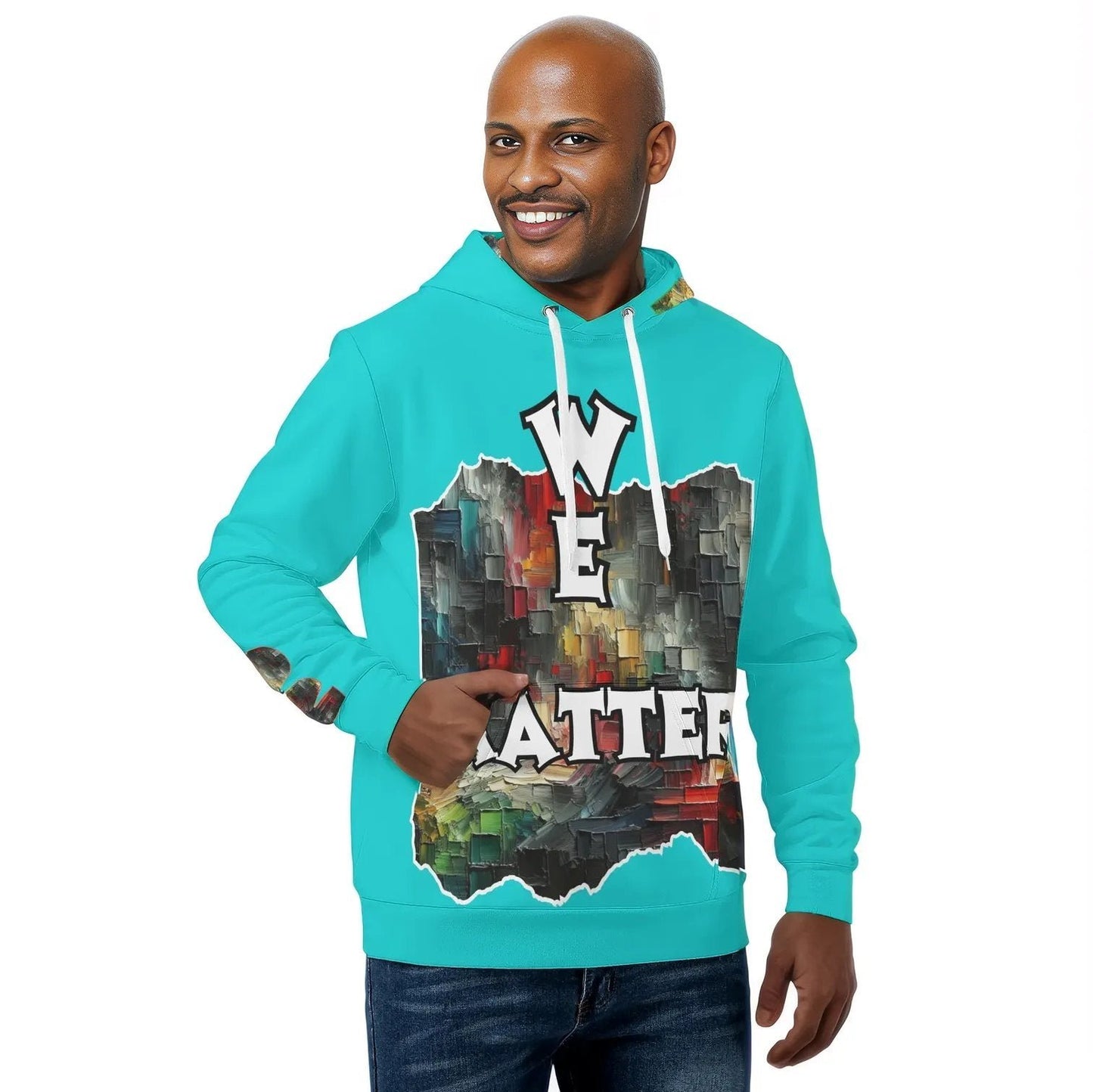 Mens All Over Print Warm Velvet Lined Hoodie "We Matter"