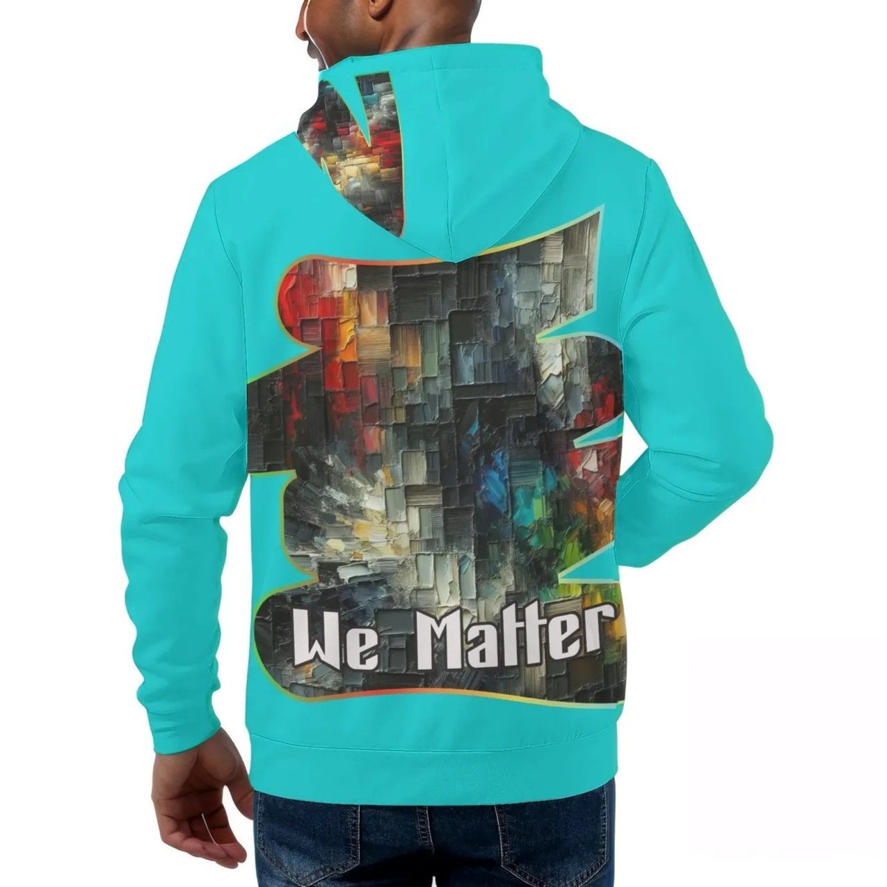 Mens All Over Print Warm Velvet Lined Hoodie "We Matter"