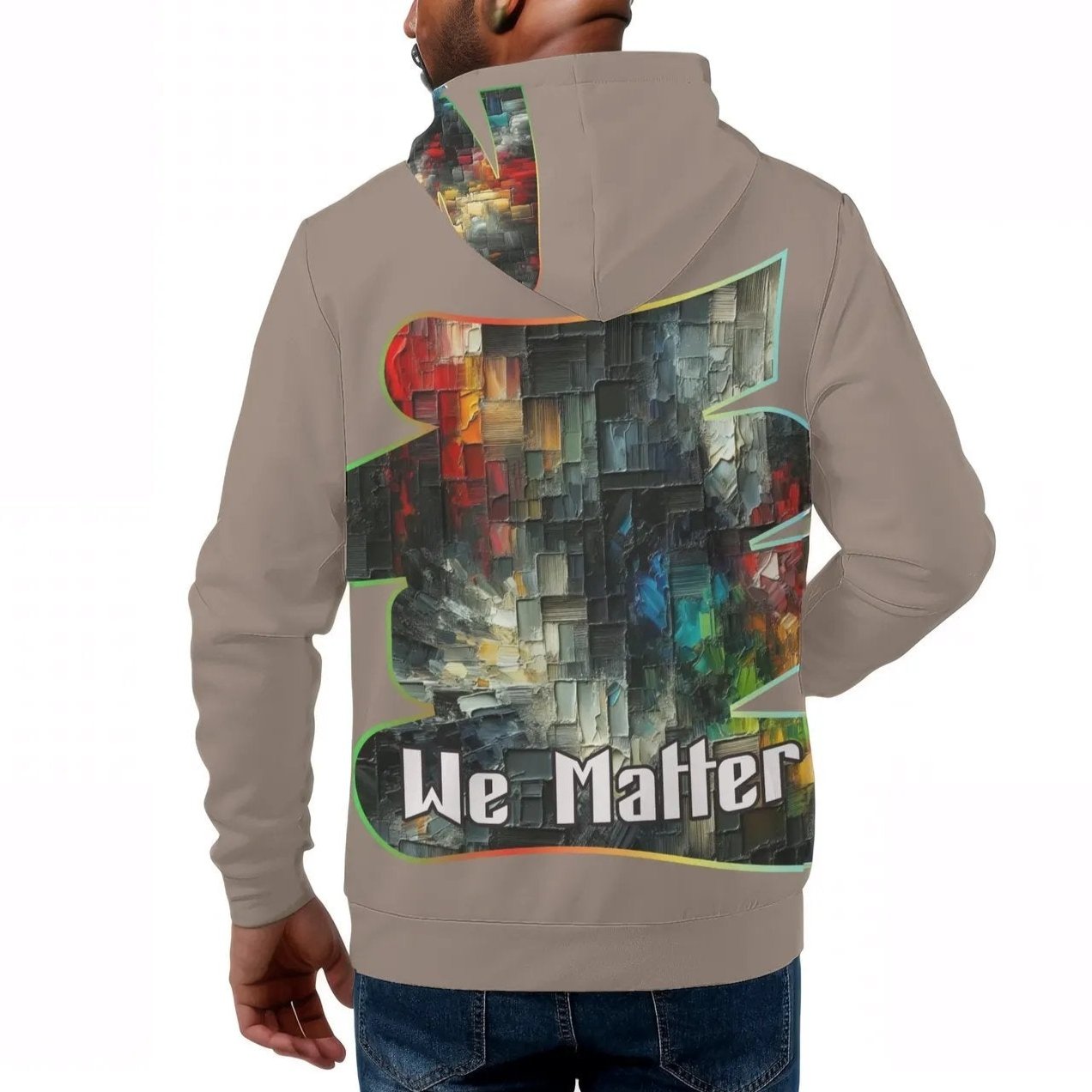 Mens All Over Print Warm Velvet Lined Hoodie "We Matter"