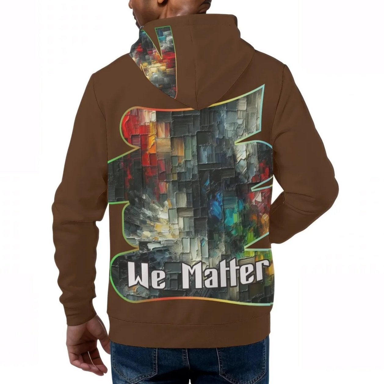 Mens All Over Print Warm Velvet Lined Hoodie "We Matter"