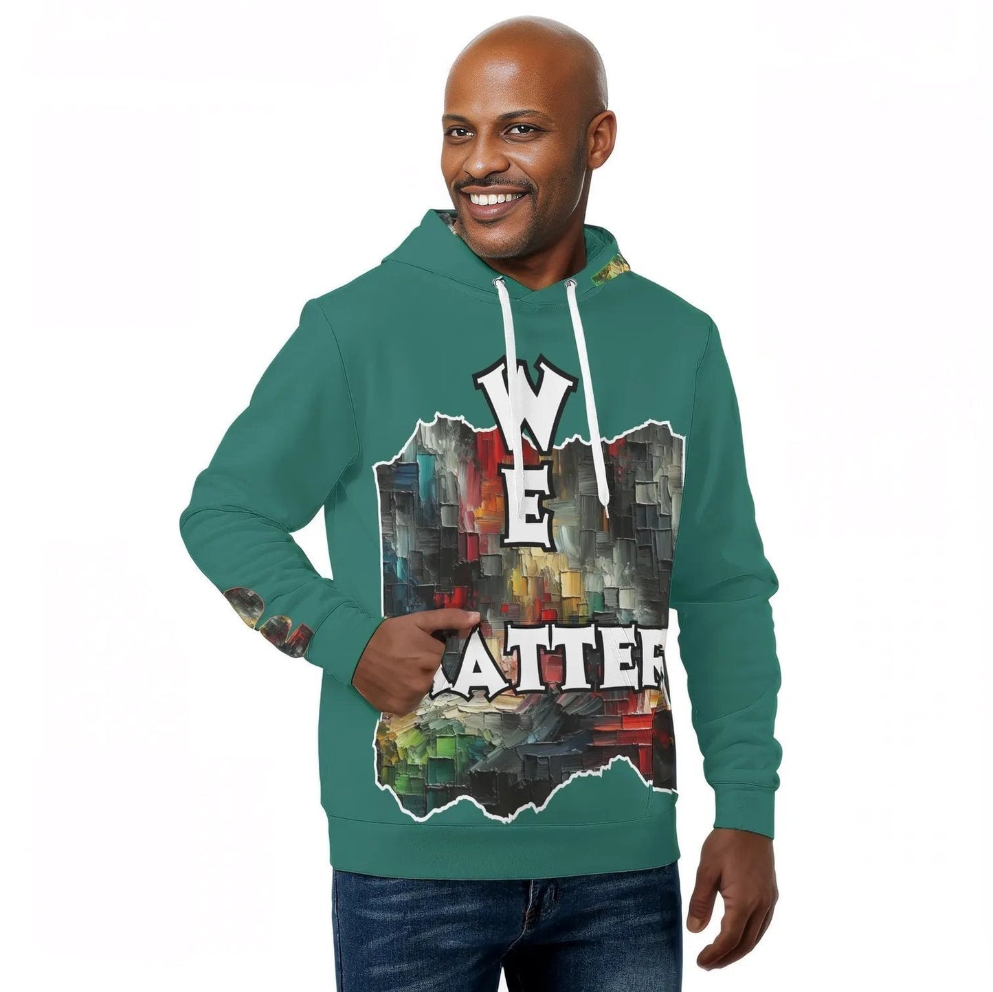 Mens All Over Print Warm Velvet Lined Hoodie "We Matter"