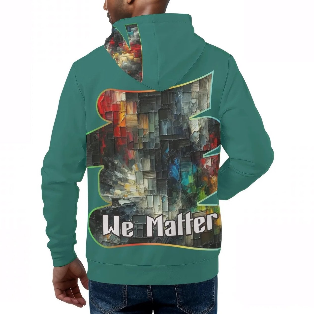 Mens All Over Print Warm Velvet Lined Hoodie "We Matter"