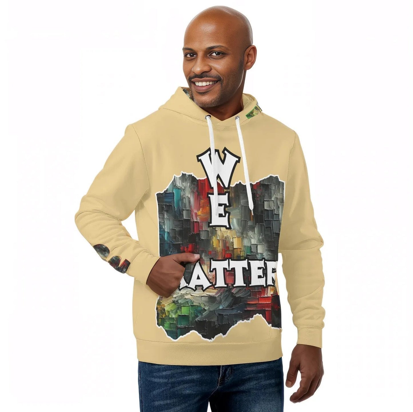 Mens All Over Print Warm Velvet Lined Hoodie "We Matter"